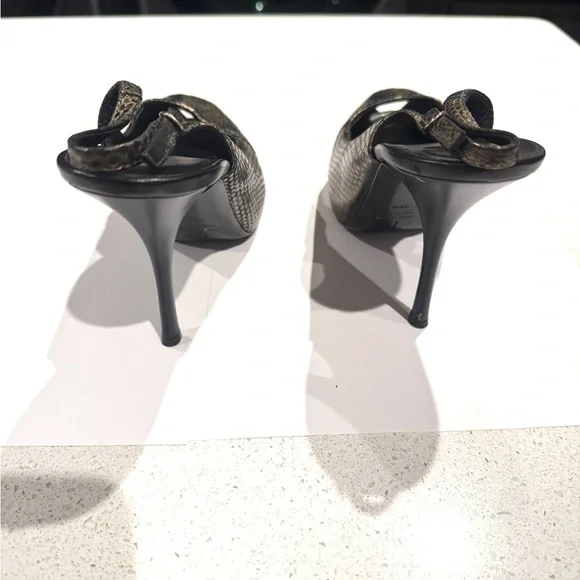 Giuseppe Zanotti Gold Snake Print Peep Toe Slingback Heels - Picture 3 of 7